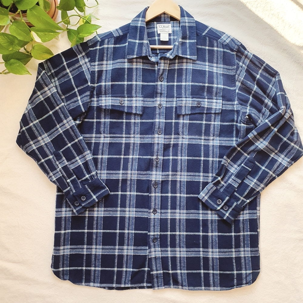 L.L. Bean Chamois Shirt | Traditional Fit | Blue Plaid | Size L Tall